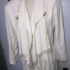Vintage Club 21 Ivory Dress with rose buds and trim shoulder pads